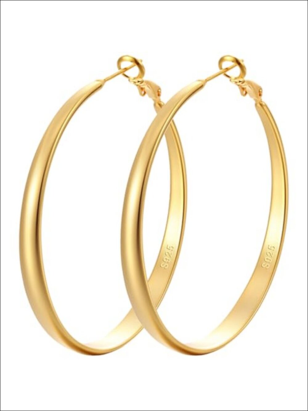 14k Gold Hoop Earrings 5mm Wide Hypoallergenic 925 Silver 40mm